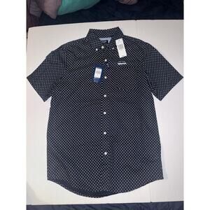 Chaps Mens M Navy Geometric Print Button Down Shirt NWT Easy Care
